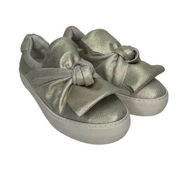 J/Slides Platform Metallic Sneakers Size 7.5 Knot Bow Detail Casual Shoe - Picture 1 of 11